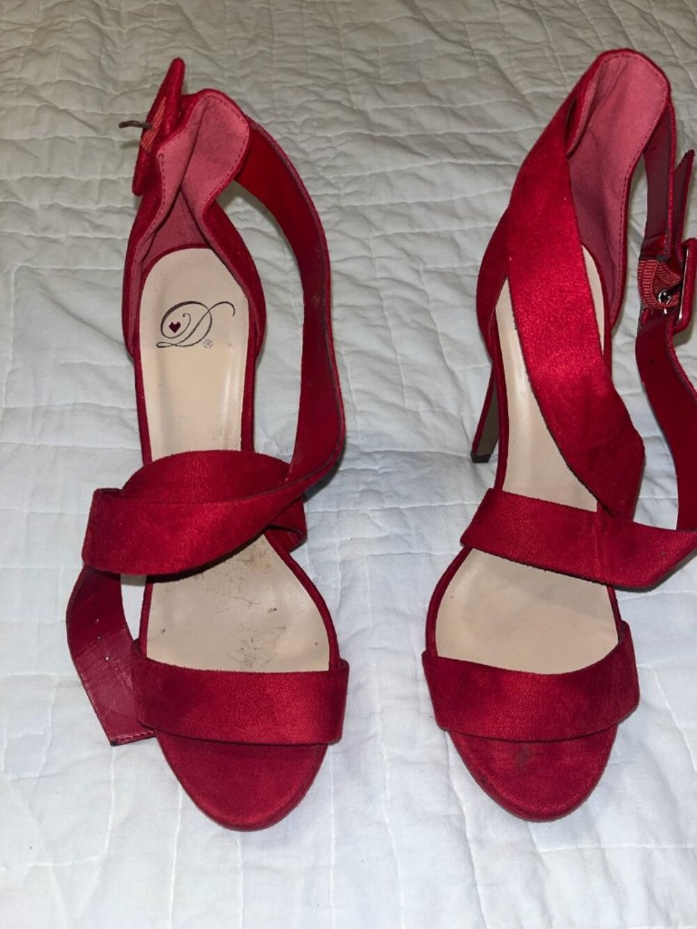 Red Suede Open-Toe Heels With Adjustable Ankle Straps Size 9 By D Womens Shoes